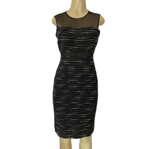 Rickie Freeman Teri Jon Dress Sheath Tweed Metallic Sleeveless Black Mes…